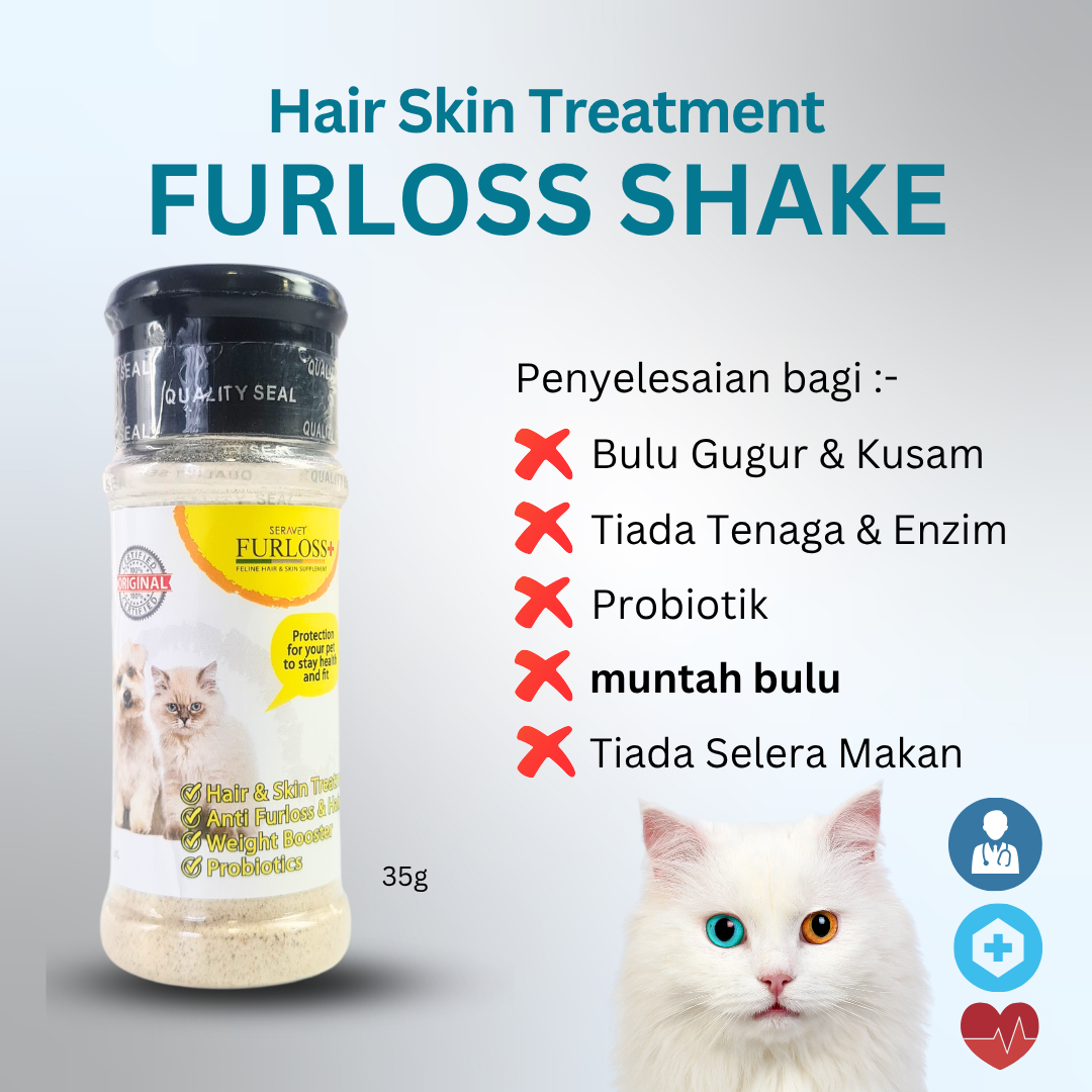 Furloss Shake Kucing Sihat, Bulu Lebat, Kurang Gugur, Tambah Selera & Berat (35g)