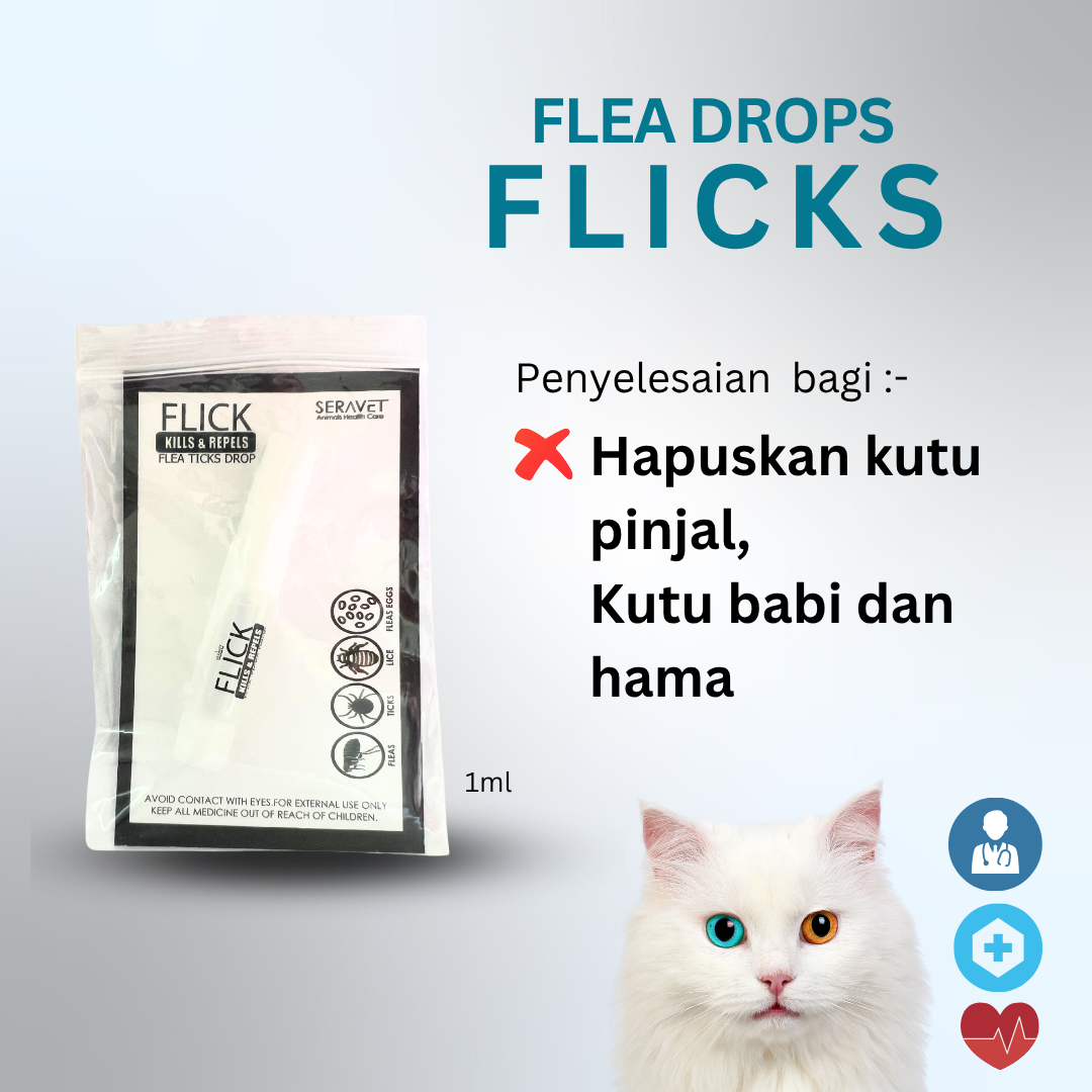 Flea Drop Flick Ubat titis kutu kucing/anjing (1ml)